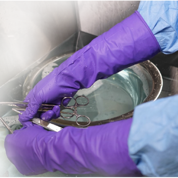 Gants d'examen manchettes longues PURPLE NITRILE MAX - application en stérilisation