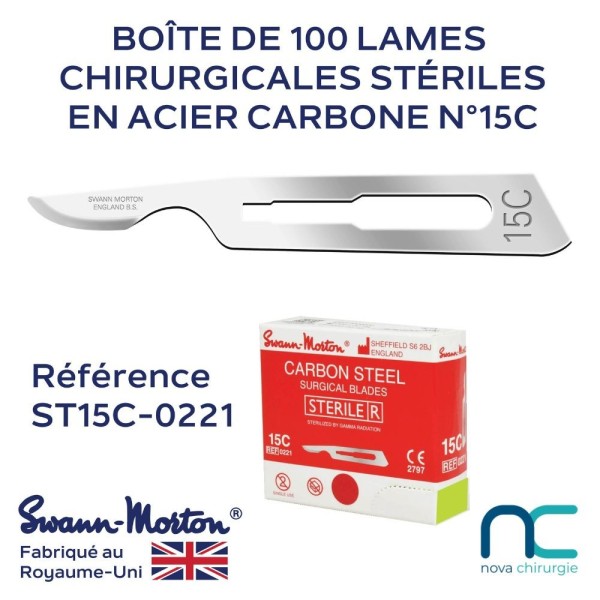 LAMES CHIRURGICALES STÉRILES -15C- SWANN MORTON - BOITE DE 100
