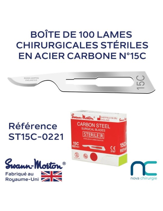 LAMES CHIRURGICALES STÉRILES -15C- SWANN MORTON - BOITE DE 100