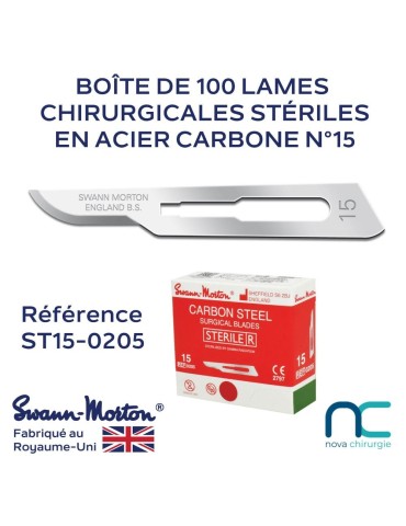 LAMES CHIRURGICALES STÉRILES -15 -SWANN MORTON- BOITE DE 100