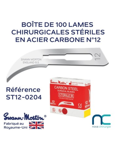 LAMES CHIRURGICALES STÉRILES -12- SWANN MORTON-BOITE DE 100