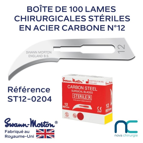 LAMES CHIRURGICALES STÉRILES -12- SWANN MORTON-BOITE DE 100