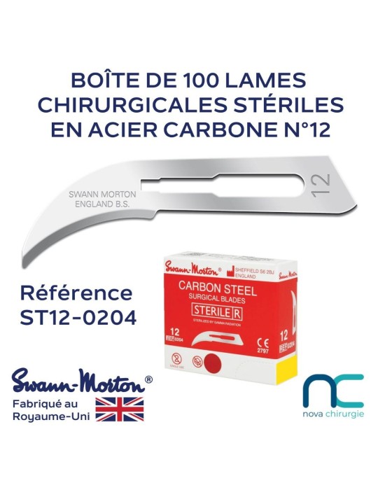 LAMES CHIRURGICALES STÉRILES -12- SWANN MORTON-BOITE DE 100