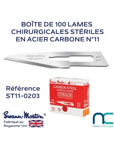 LAMES CHIRURGICALES STÉRILES -11-SWANN MORTON-BOITE DE 100
