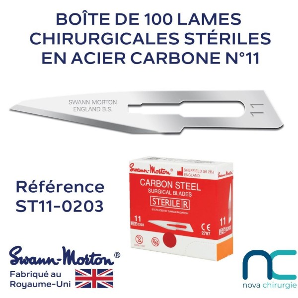 LAMES CHIRURGICALES STÉRILES -11-SWANN MORTON-BOITE DE 100