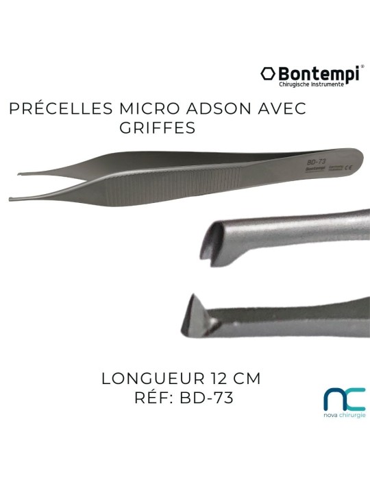 Pince micro Adson avec griffes - 12cm - BD-73