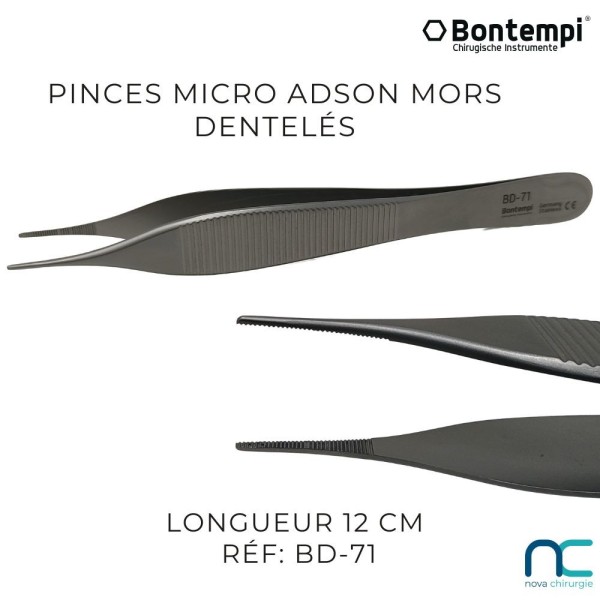 Pince micro Adson mors dentelés- 12cm - BD-71