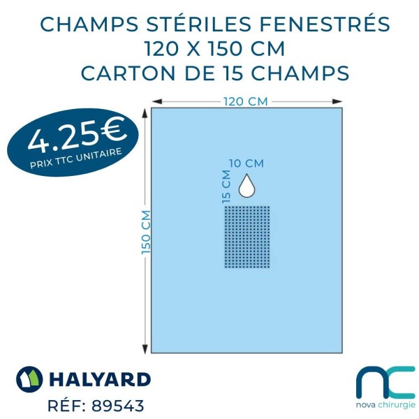 Champs Stériles Halyard Fenestrés 120 x 150 cm - Boîte de 15