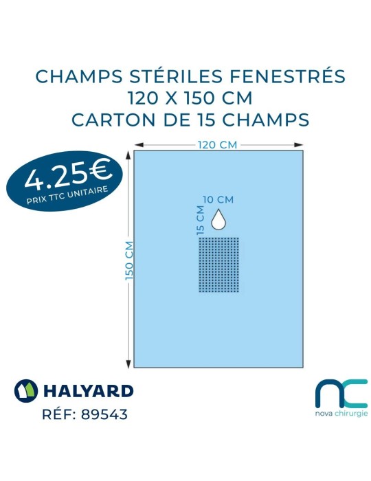Champs Stériles Halyard Fenestrés 120 x 150 cm - Boîte de 15