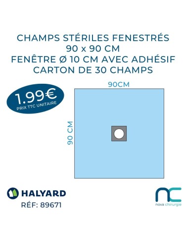 Champs Stériles Halyard Fenestrés adhésifs 90 x 90 cm - Boîte de 30