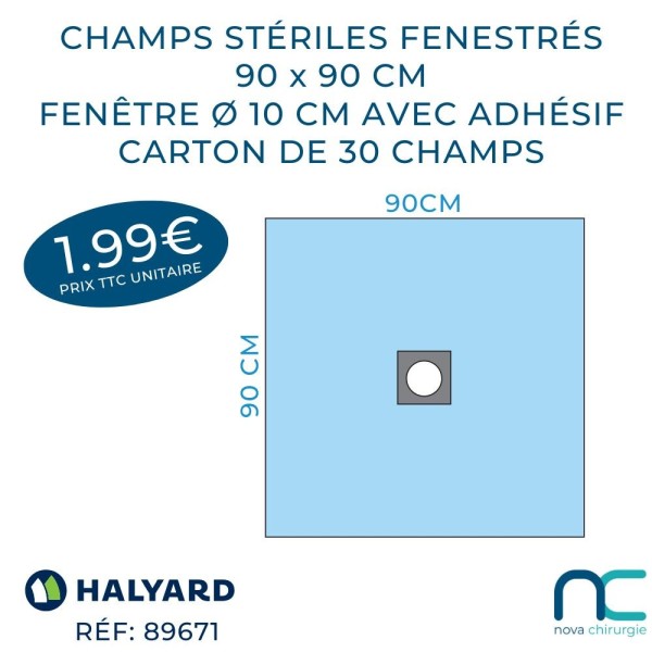 Champs Stériles Halyard Fenestrés adhésifs 90 x 90 cm - Boîte de 30