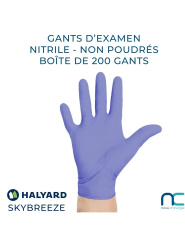 Gants d'examen en Nitrile - Non poudrés - Halyard Skybreeze - boite 200