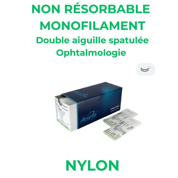 Nylon ophtalmo non résorbable monofilament double aiguille spatulée