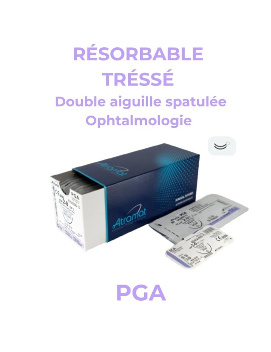 PGA ophtalmo résorbable tressé double aiguille spatulée