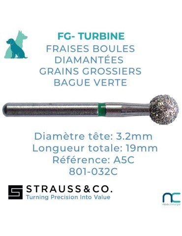 Fraise Boule Diamantée FG 3.2mm A5C Strauss | Nova Chirurgie
