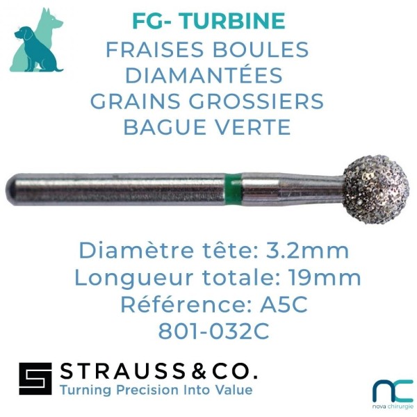 Fraise Boule Diamantée FG 3.2mm A5C Strauss | Nova Chirurgie