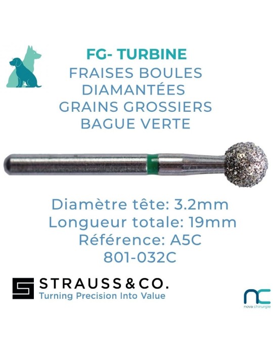 Fraise Boule Diamantée FG 3.2mm A5C Strauss | Nova Chirurgie