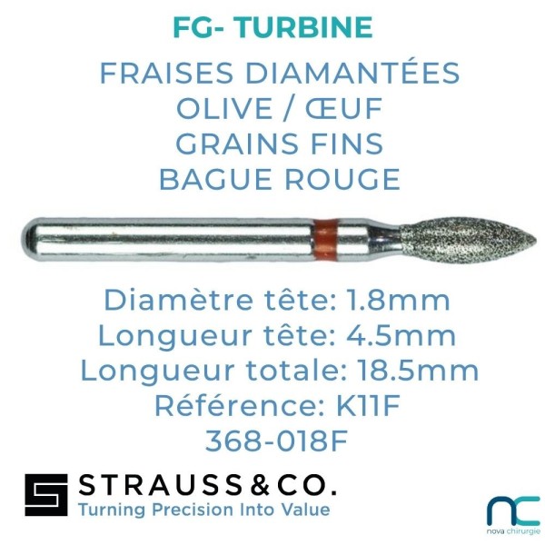 Fraise Diamantée Olive Œuf Grain Fin K11F Strauss | Nova Chirurgie