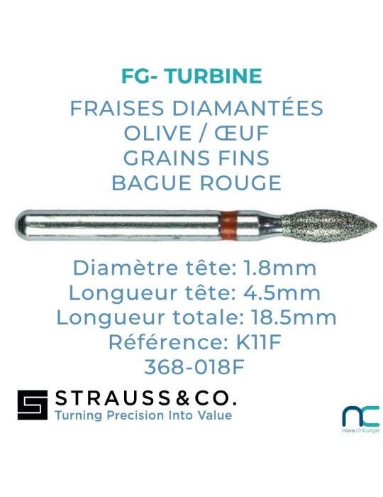 Fraise Diamantée Olive Œuf Grain Fin K11F Strauss | Nova Chirurgie