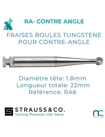 Fraise Boule Carbure de Tungstène Contre-Angle - boite de 5 moyen et grands chiens