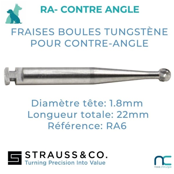 Fraise Boule Carbure de Tungstène Contre-Angle - boite de 5 moyen et grands chiens