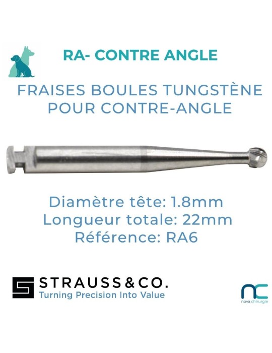 Fraise Boule Carbure de Tungstène Contre-Angle - boite de 5 moyen et grands chiens