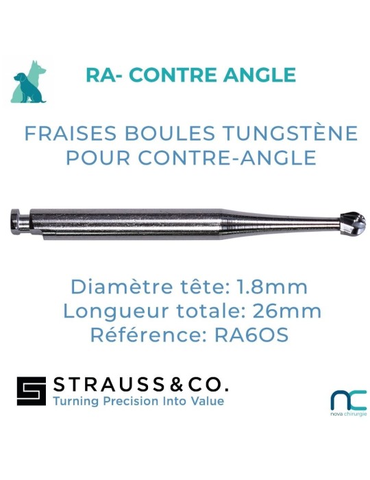 Fraise Boule Carbure de Tungstène Contre-Angle - boite de 5 grands chiens