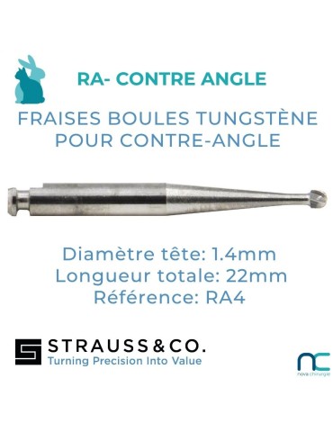 Fraise Boule Carbure de Tungstène Contre-Angle - boite de 5 -petits /moyens chiens , les chats, les NAC.