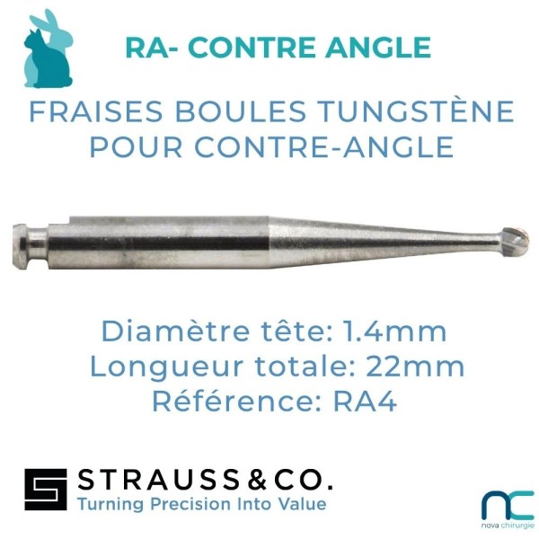 Fraise Boule Carbure de Tungstène Contre-Angle - boite de 5 -petits /moyens chiens , les chats, les NAC.