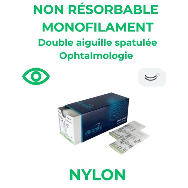 Nylon ophtalmo non résorbable monofilament double aiguille spatulée