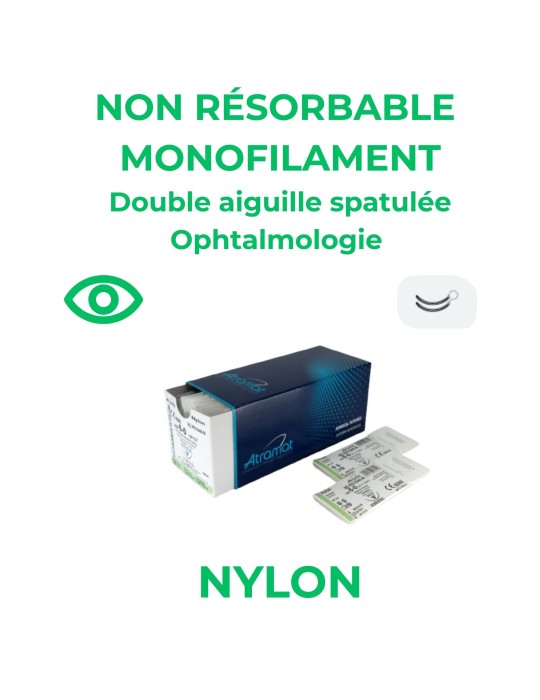 Nylon ophtalmo non résorbable monofilament double aiguille spatulée