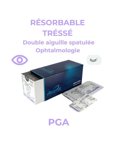 PGA ophtalmo vétérinaire résorbable tressé double aiguille spatulée